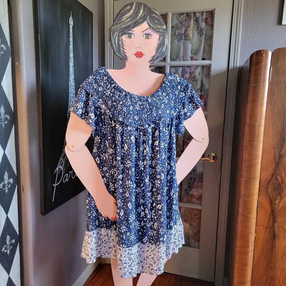 LANE BRYANT BLUE & WHT OFF-THE-SHOULDER DRESS sz 18/29